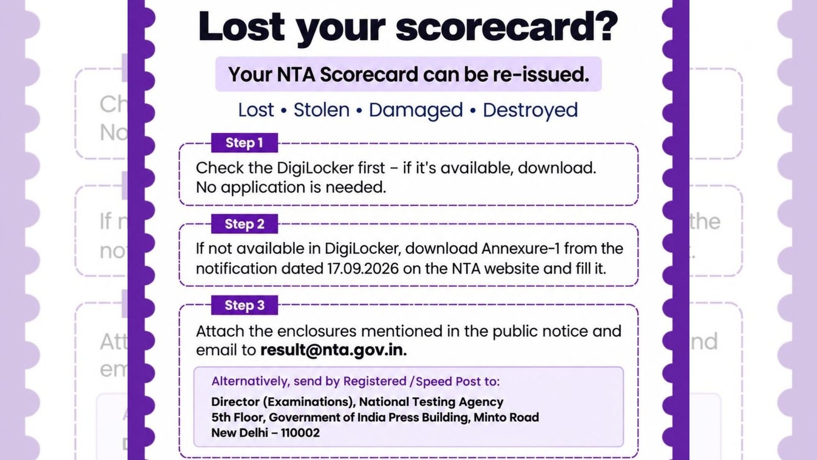 NTA Duplicate Scorecard: How to Apply for Re-Issuance of Lost or Damaged Scorecard