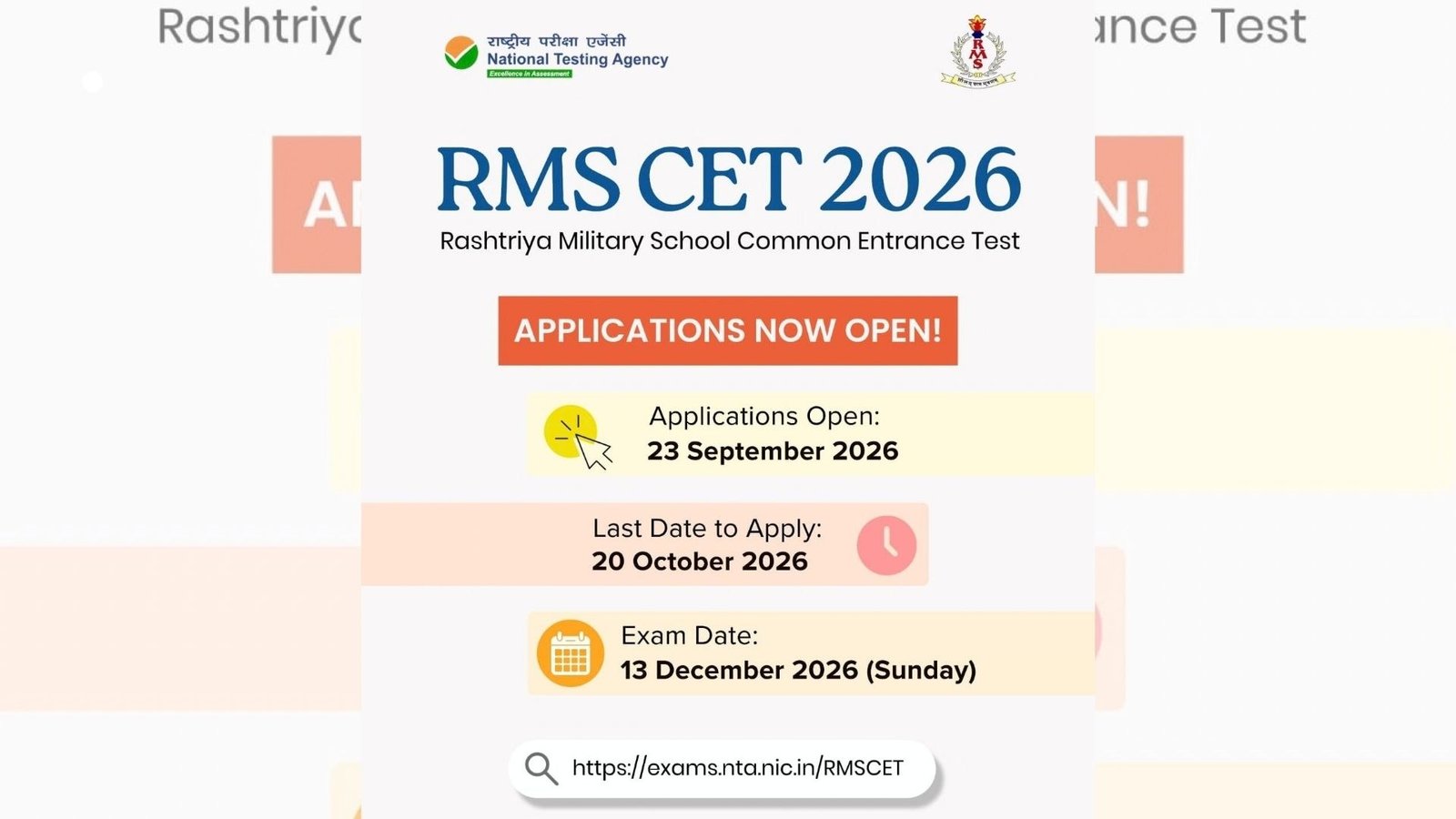 RMS CET 2026 Applications Open, Exam on December 13