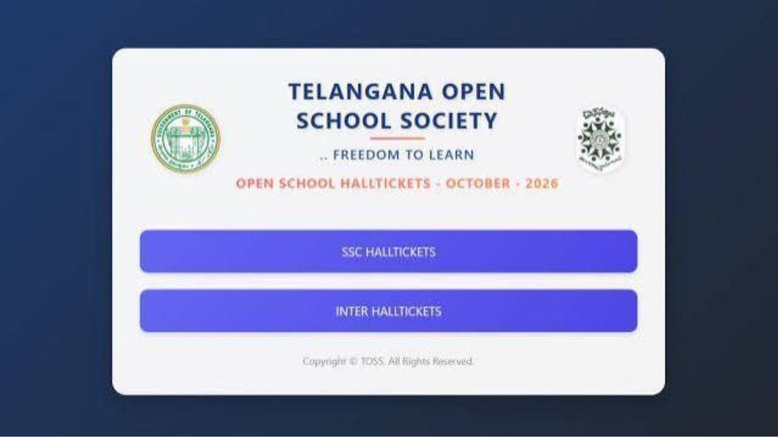 TOSS Hall Tickets 2026 Released for SSC, Intermediate Exams