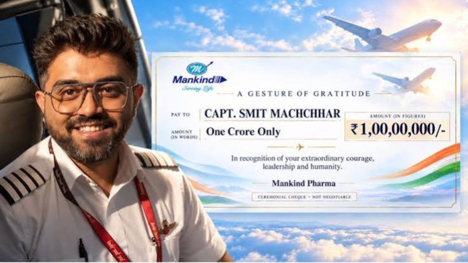 Mankind Pharma Gives ₹1 Crore to Flydubai Pilot Smit Machchhar