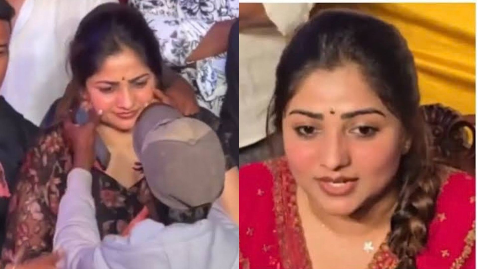 Rachita Ram was surprised when a fan pulled her cheek while taking a selfie during her birthday celebration in Bengaluru.