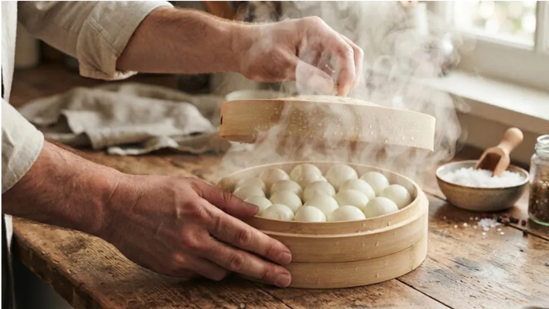 Steaming cold eggs for about 13 minutes and cooling them in ice water may make them easier to peel.