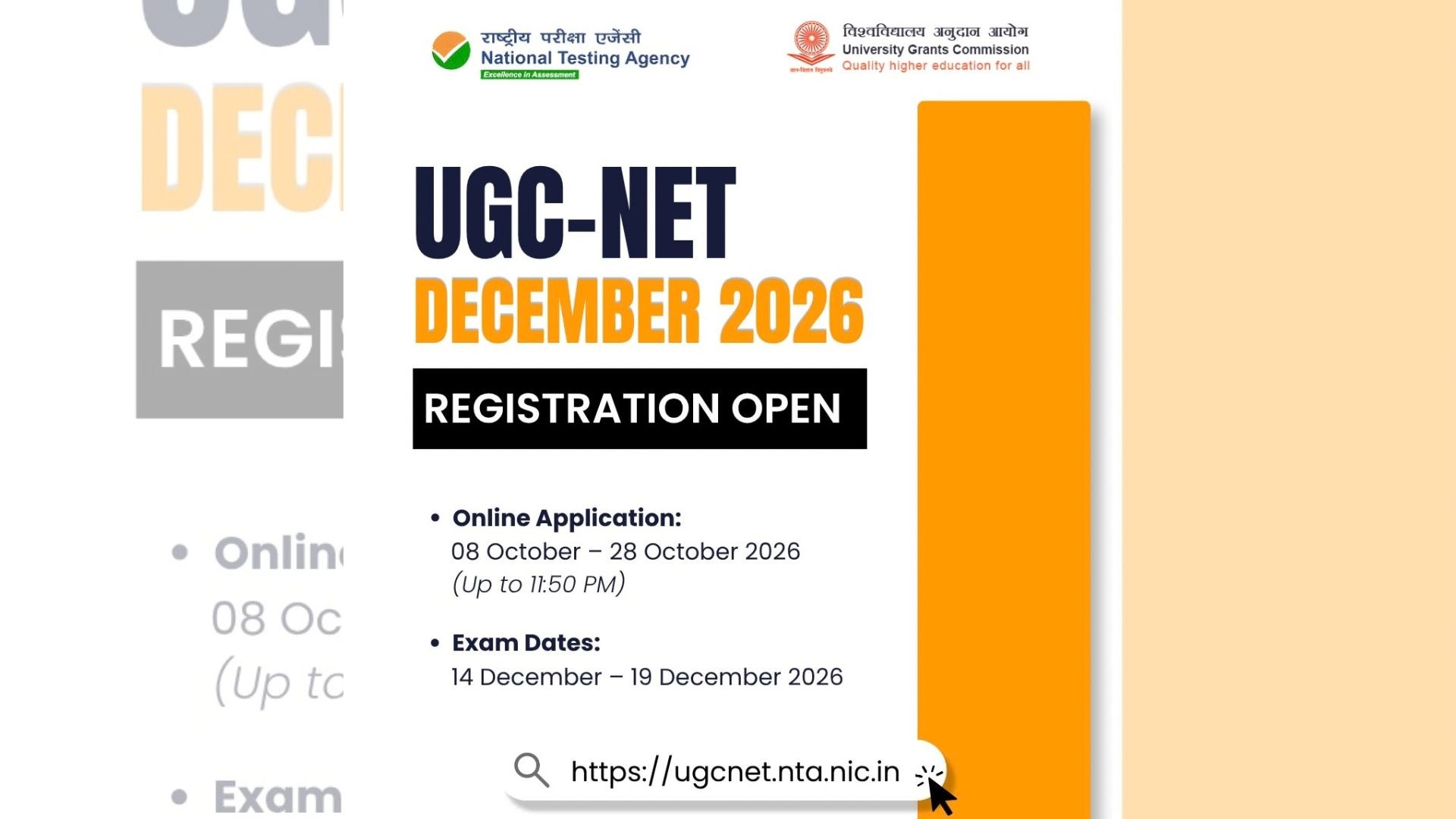 UGC-NET December 2026 registration is open from October 8 to October 28.