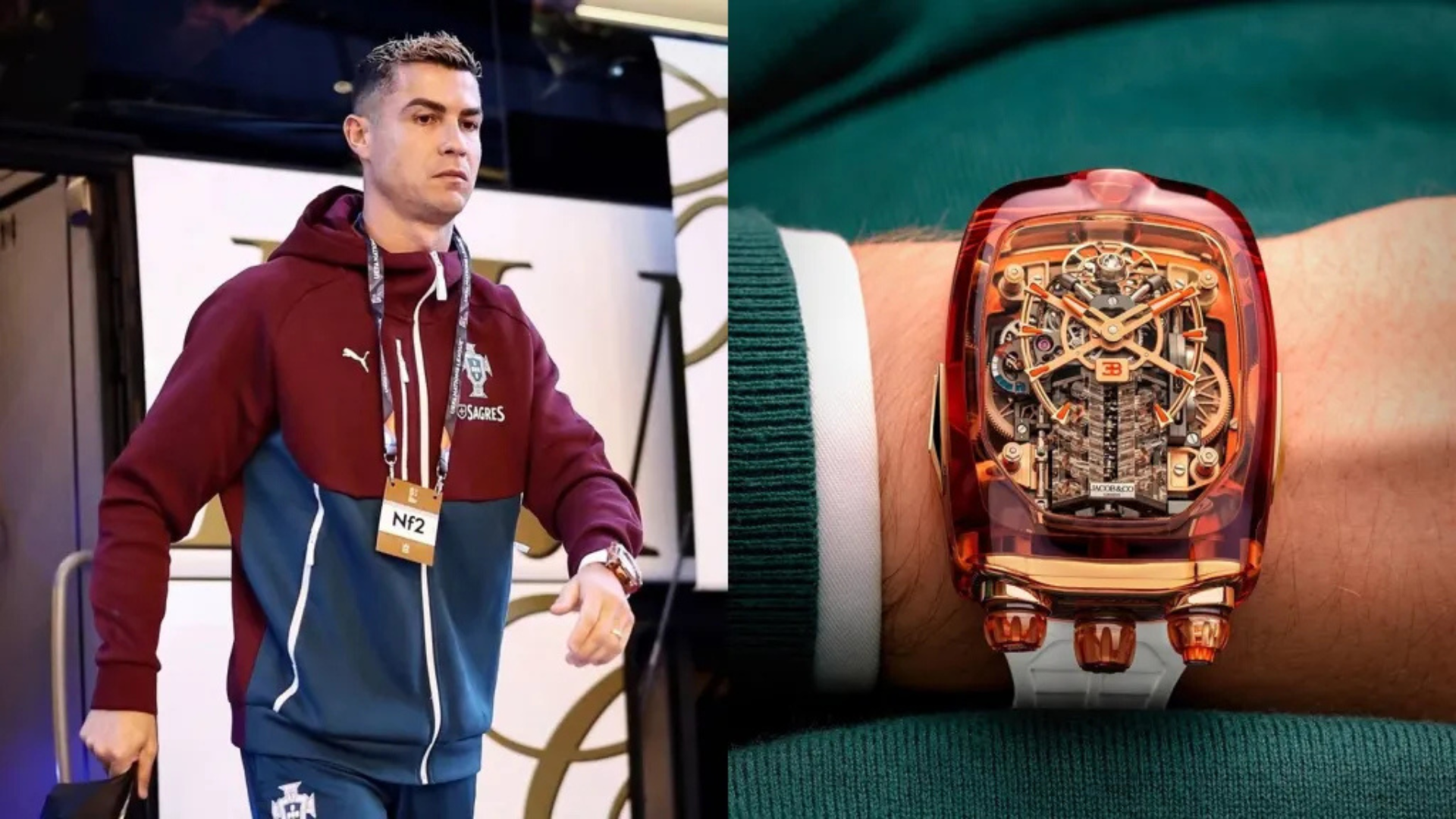 Cristiano Ronaldo’s Bugatti Chiron Tourbillon features a miniature W16 engine mechanism with 16 moving pistons.