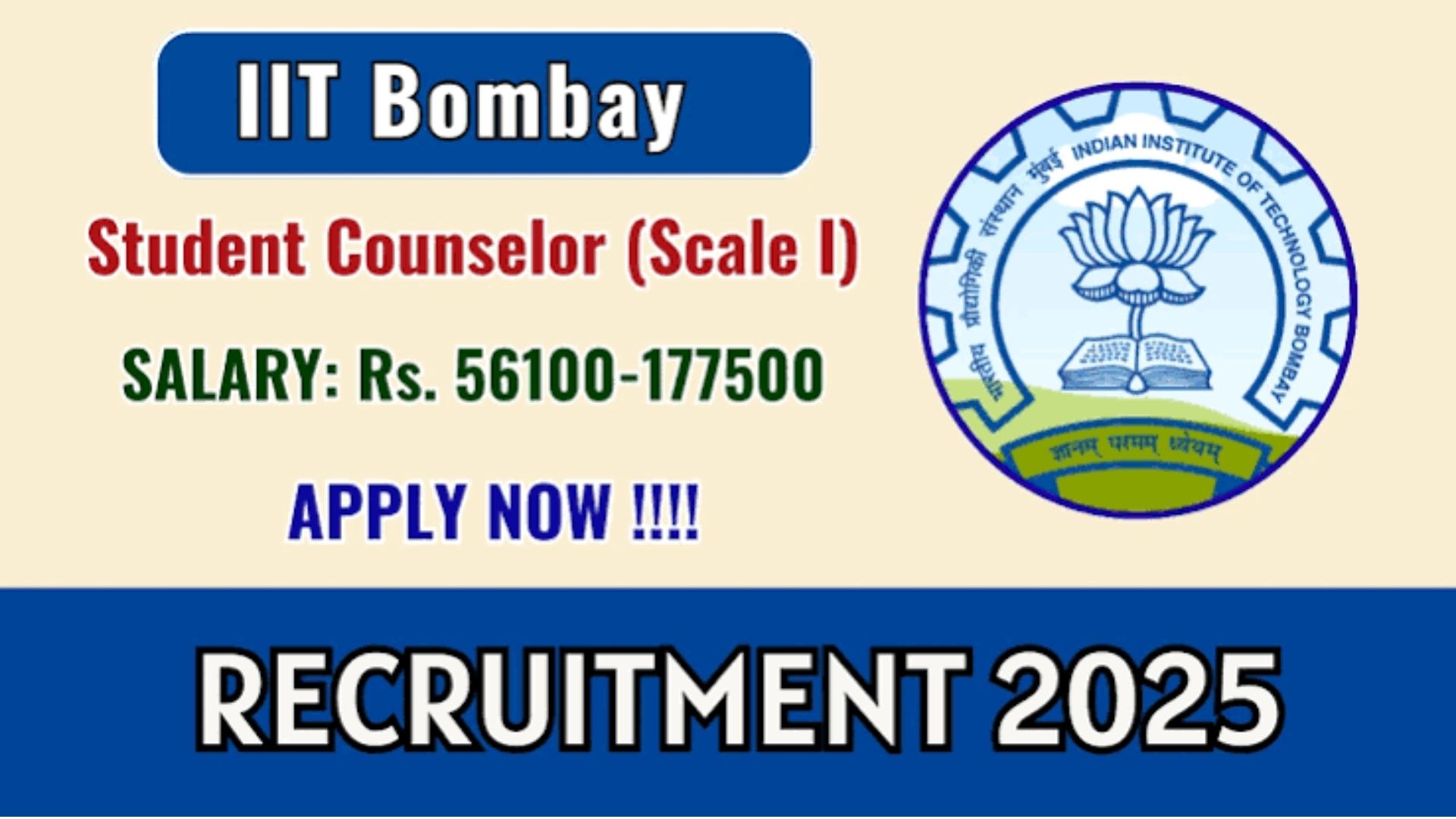 IIT Bombay has announced 30 ad hoc counsellor vacancies, with applications closing on October 17, 2026.