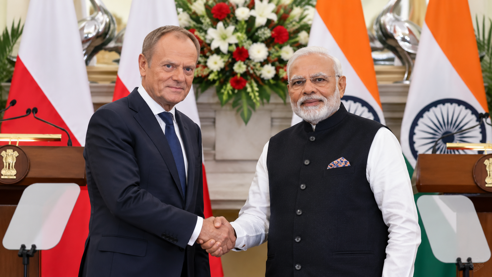 Prime Minister Narendra Modi with Poland counterpart Donald Tusk