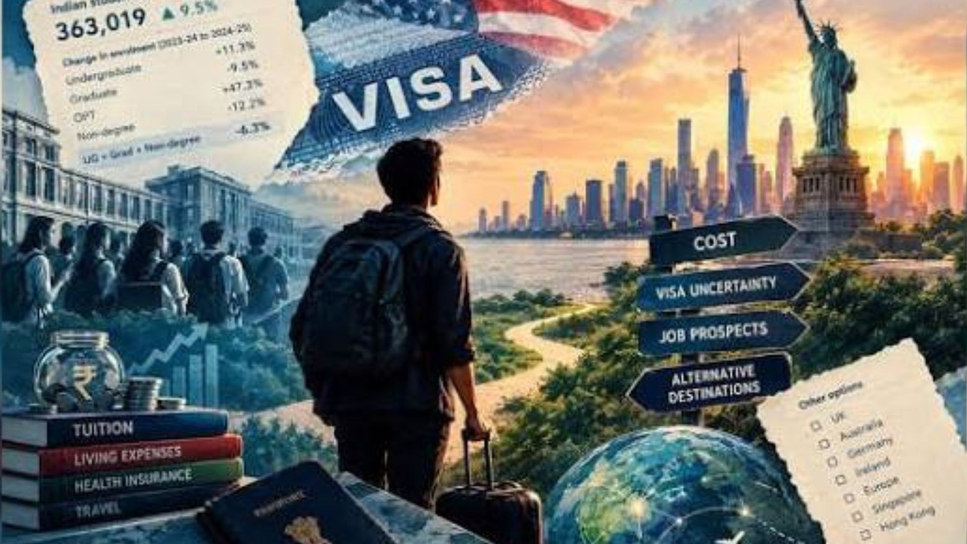 Indian student numbers in the US have risen, but graduate enrolment, education costs, visa uncertainty and job prospects are changing the overseas study outlook.