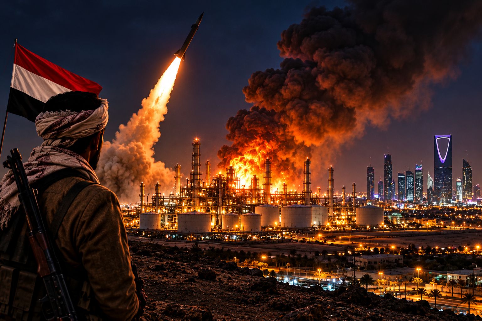 Houthis Claim Missile Attack on Saudi Oil Refinery as Explosions Shake Riyadh