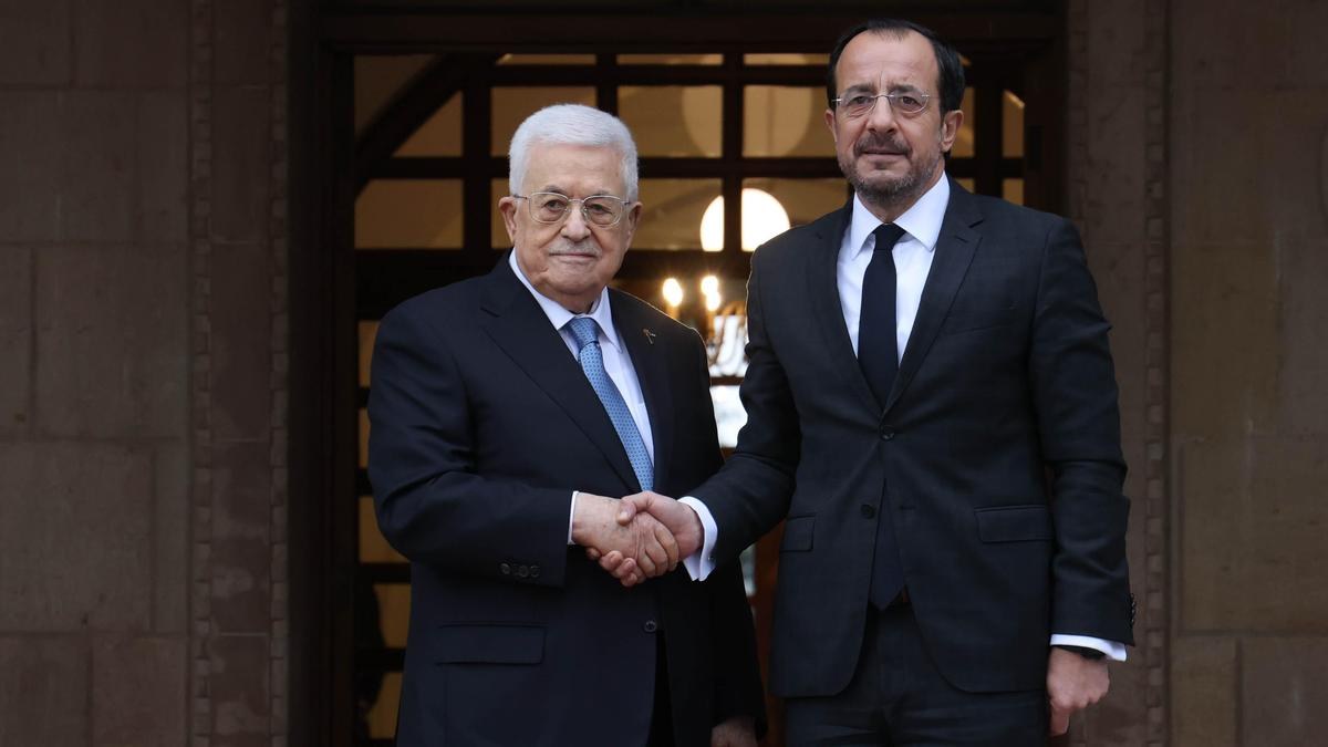 Cyprus' President Nikos Christodoulides and Palestinian President Mahmoud Abbas