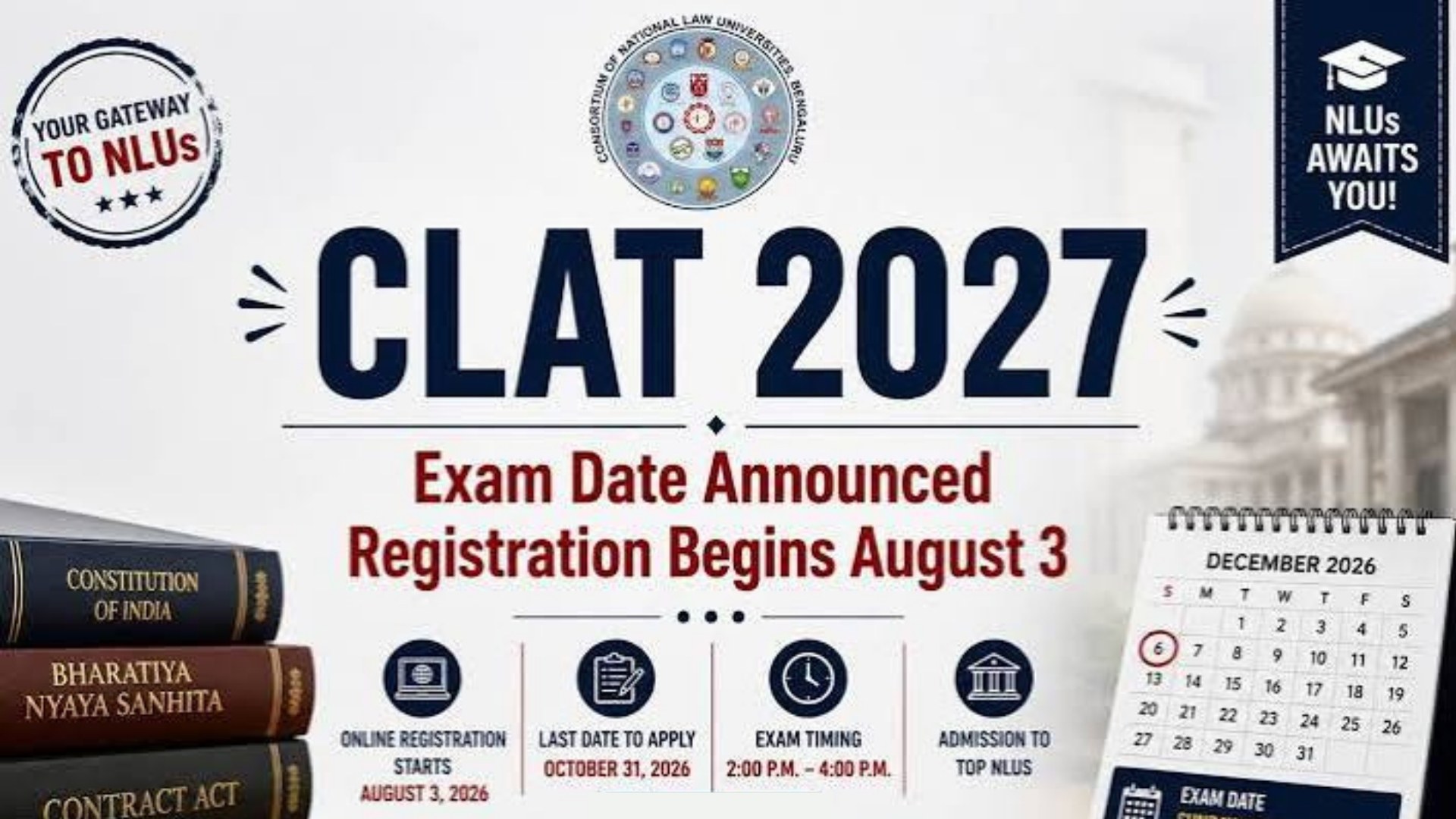 CLAT 2027 Registration Closes Today: Apply by Oct 31